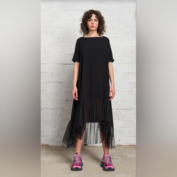 Aakasha Rare Extravagant Tulle Black M Maxi Dress - Picture 1 of 7